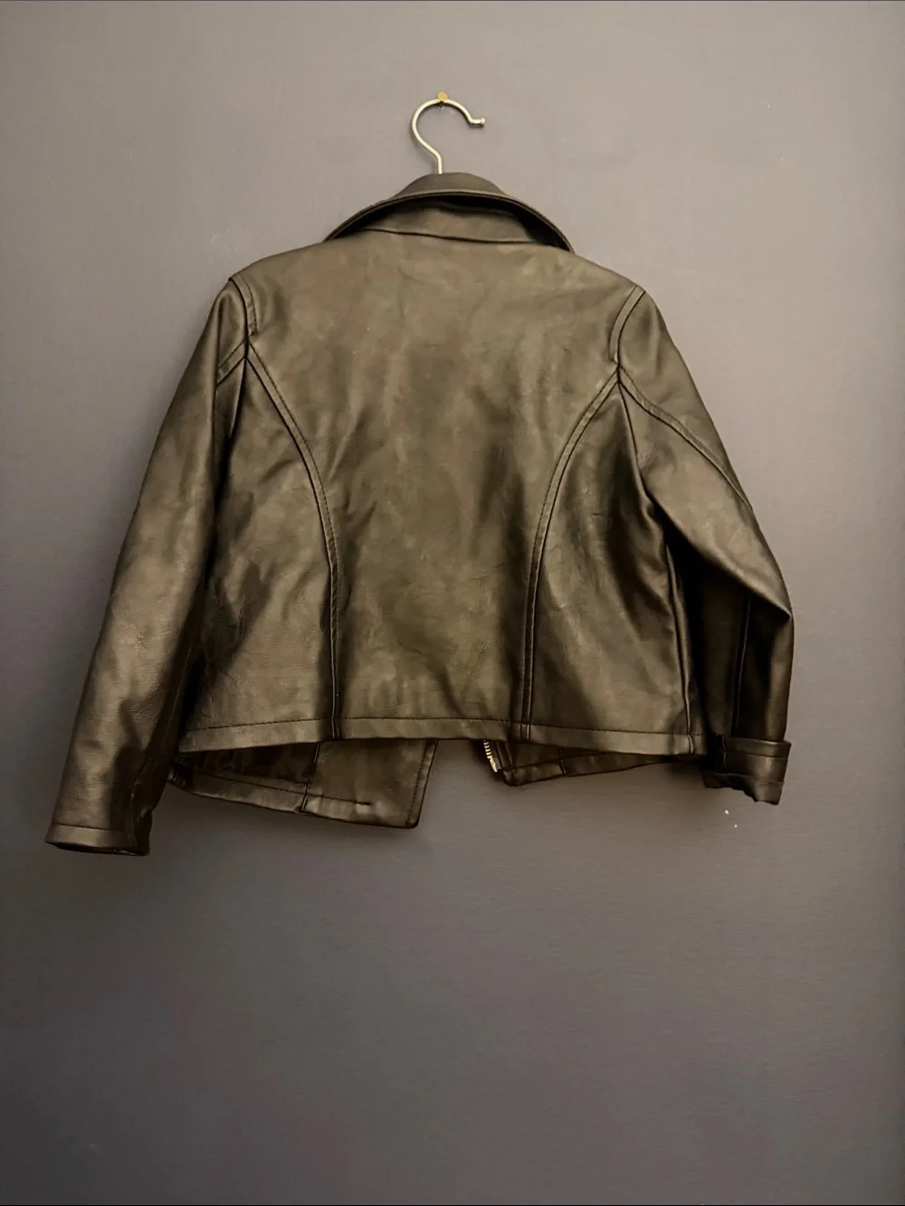 Baby Gap Girls 3T Black Faux Leather Moto Biker Jacket Zip Pockets